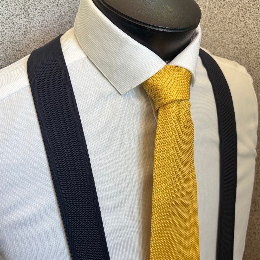 Trafalgar Suspenders Mens OS Navy Cream Leather Trim Germany Clips Preppy‎